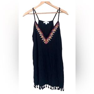 Francesca's Tribal Pattern Embroidered Tank Top Tunic With Tassels Lining Sz M
